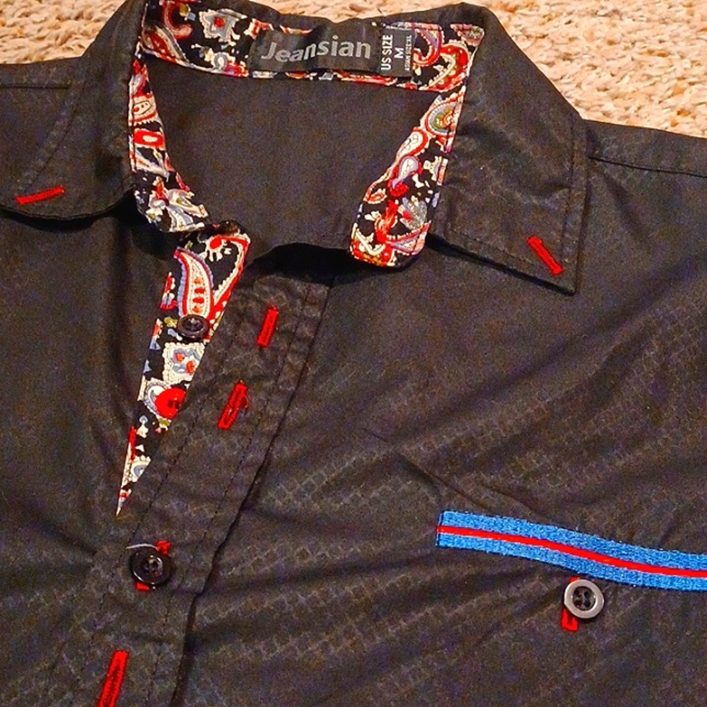 Jeansian Unique Contrasting Paisley Button Down Dress Shirt